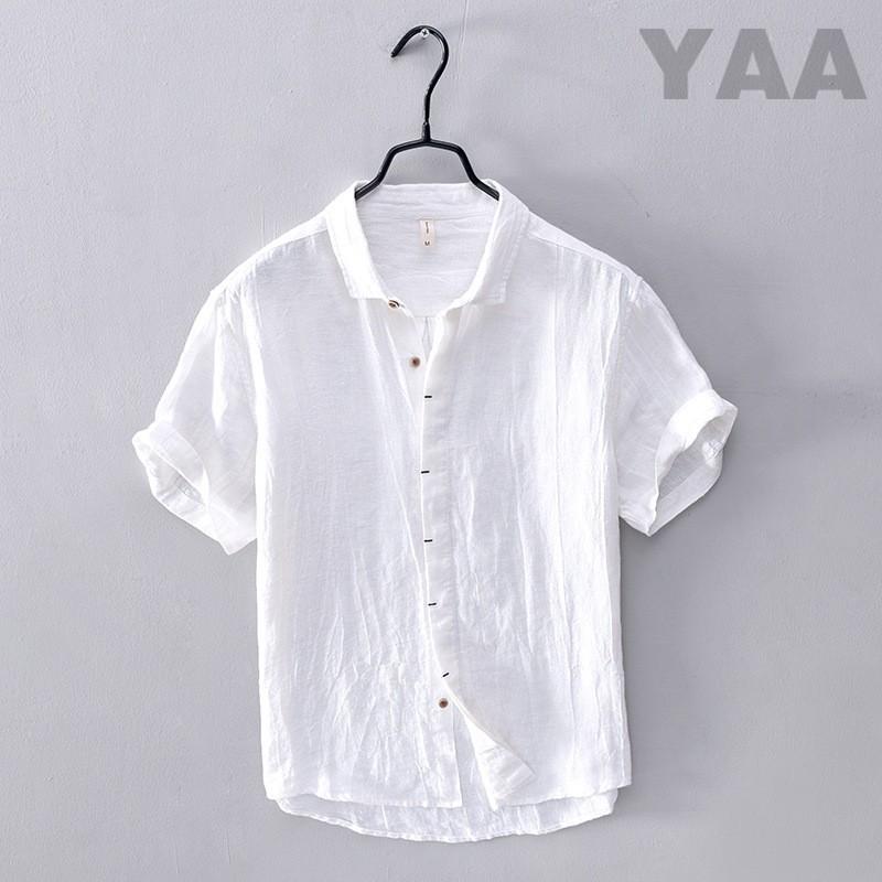半袖シャツ メンズ リネンシャツ カジュアルシャツ 白シャツ 綿