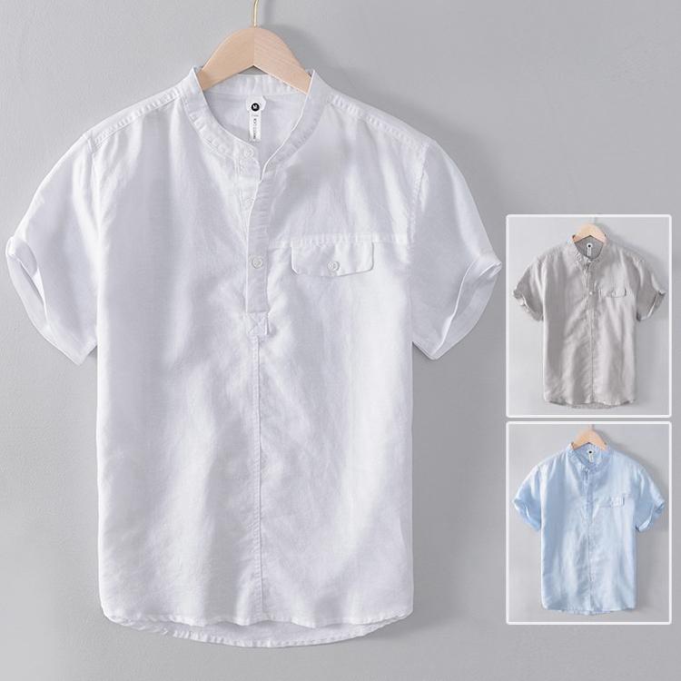 白シャツ メンズ 半袖 ヘンリーネック スタンドカラー 半袖シャツ 綿麻 薄手 涼しい 無地 おしゃれ メンズファッション 父の日 Bg Yaa 通販 Yahoo ショッピング