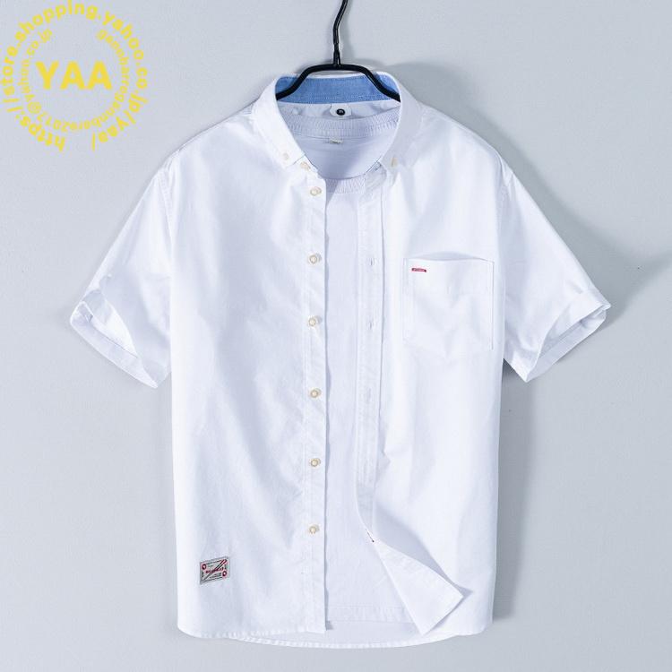 白シャツ メンズ 夏服 半袖シャツ 綿シャツ 薄手 涼しい ポケット付き
