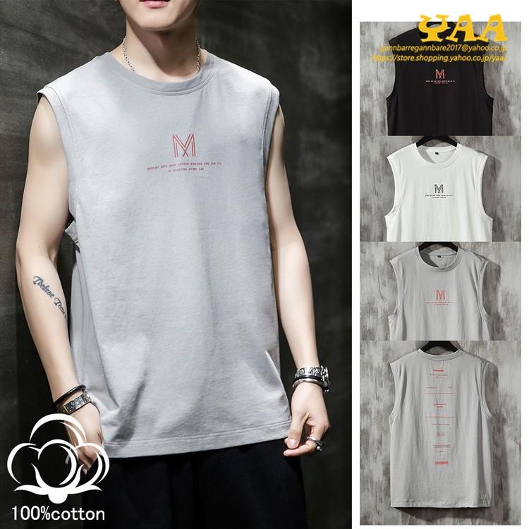 袖なしtシャツ タンクトップ ノースリーブtシャツ カットソー トップス ロゴt アメカジ 100 コットン クルーネック メンズ C Yaa 通販 Yahoo ショッピング