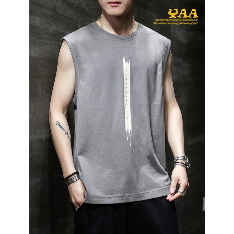 タンクトップ ノースリーブtシャツ カットソー トップス 袖なしtシャツ カジュアル クルーネック 100 コットン メンズ C Yaa 通販 Yahoo ショッピング