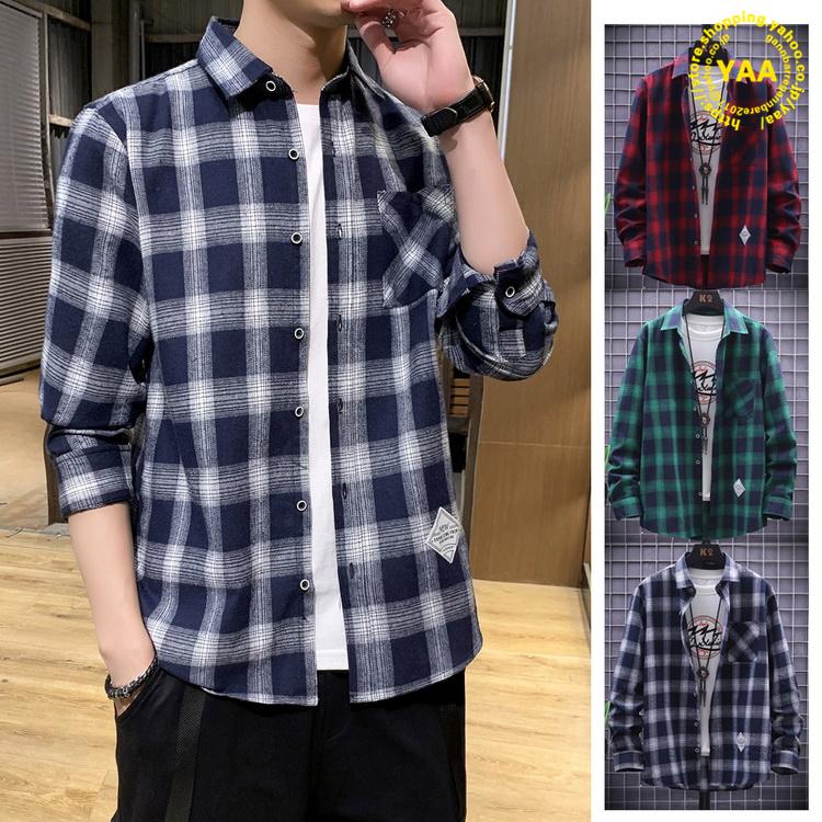 チェックシャツ カジュアルシャツ メンズ ネルシャツ トップス シャツ 長袖 細身 きれいめ 10代 代 30代 ファッション C Yaa 通販 Yahoo ショッピング