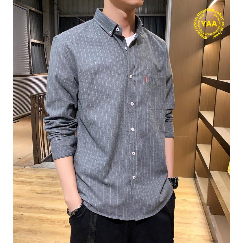 カジュアルシャツ メンズ ストライプ柄 ボタンダウンシャツ トップス 長袖 シャツ 細身 ファッション 10代 代 30代 春物 春 秋 C Yaa 通販 Yahoo ショッピング