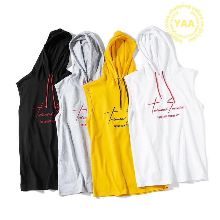 メンズ ノースリーブ パーカー インナー タンクトップ 袖なし プル