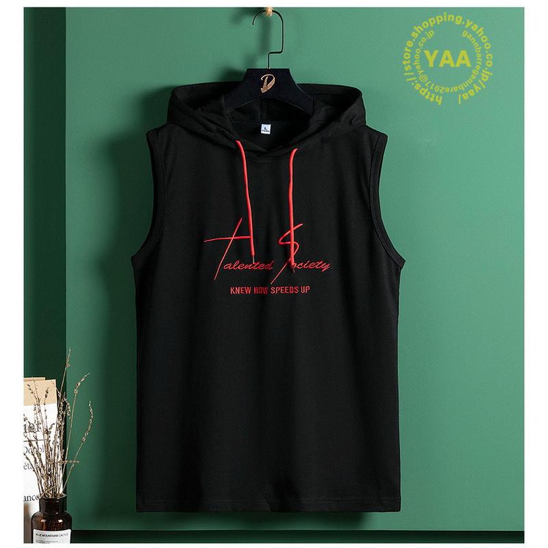 d.i.a. フード付きタンクトップ 黒 メンズ ノースリーブ パーカー インナー タンクトップ 袖なし