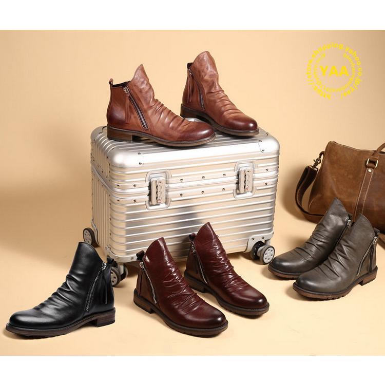 レザー アンクルブーツ 赤 ジッパー付き エンジニアブーツ アンクル丈 メンズ ブーツ ショートブーツ