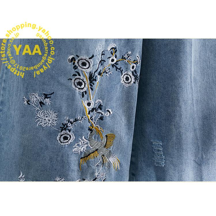 ワイドパンツ レディース 刺繍 20代30代40代 ゆったりパンツ ロング