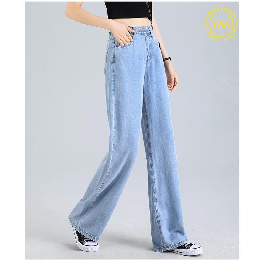 レディースジーンズ涼しいデニムパンツロング丈バギーパンツワイドパンツデニムパンツウェストゴム薄手夏 売り切り御免