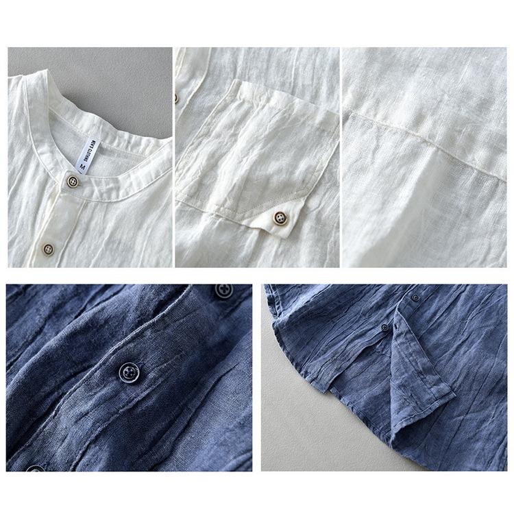 リネンシャツ 七分袖 亜麻シャツ カジュアルシャツ トップス