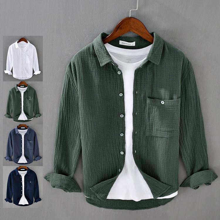 カジュアルシャツ メンズ コットンダブルガーゼ シャツ 長袖シャツ トップス ふんわり 100%綿 春 夏 秋 父の日 | 