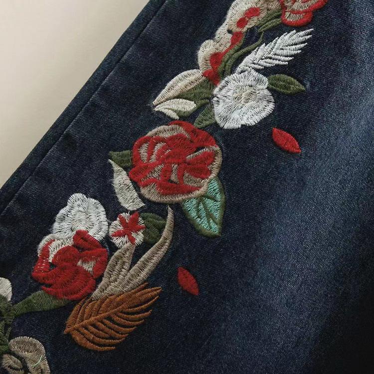 ワイドパンツ レディース デニム ジーンズ バギーパンツ 刺繍 花