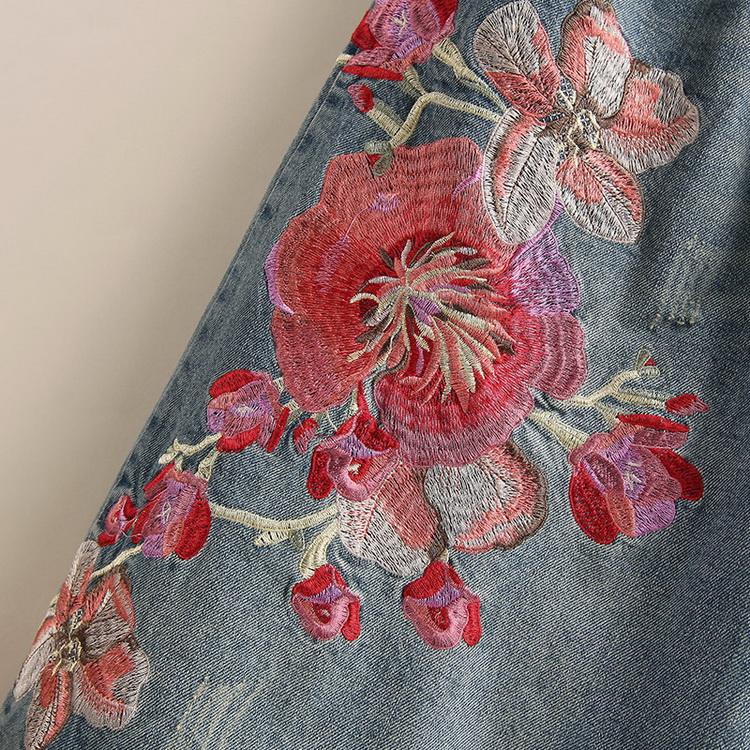 ワイドパンツ レディース デニム ジーンズ バギーパンツ 刺繍 花
