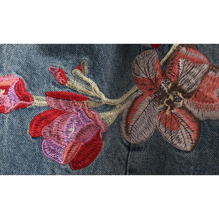 ワイドパンツ レディース デニム ジーンズ バギーパンツ 刺繍 花