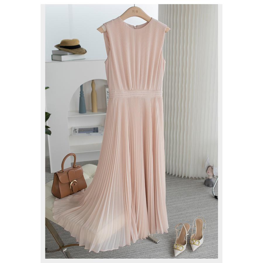 マキシ丈ワンピース レディース シフォンワンピース ノースリーブ プリーツ ワンピース ピンク マキシ丈 マキシ丈ワンピース レディース シフォンワンピース ノースリーブ