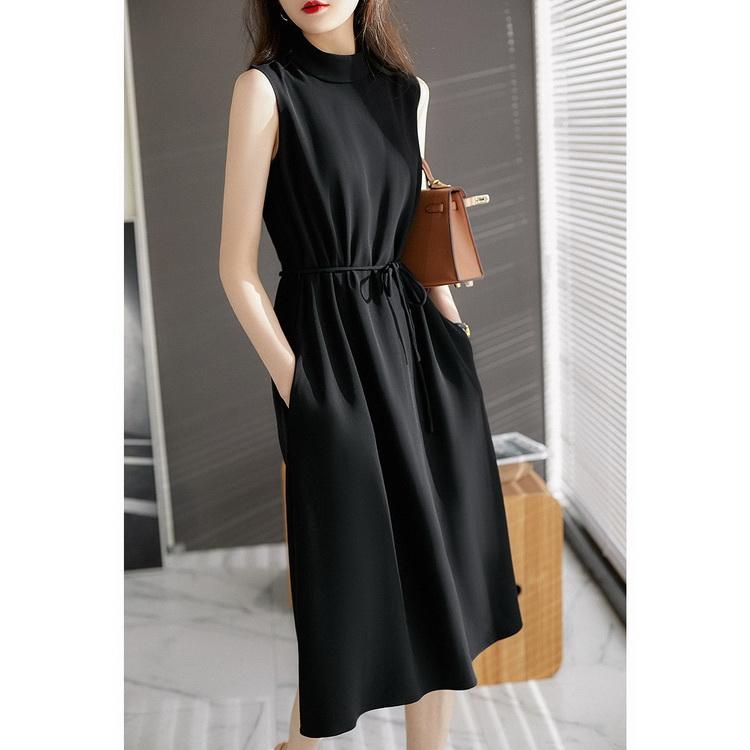 ワンピース レディース ミモレ丈ワンピース ノースリーブ モックネック