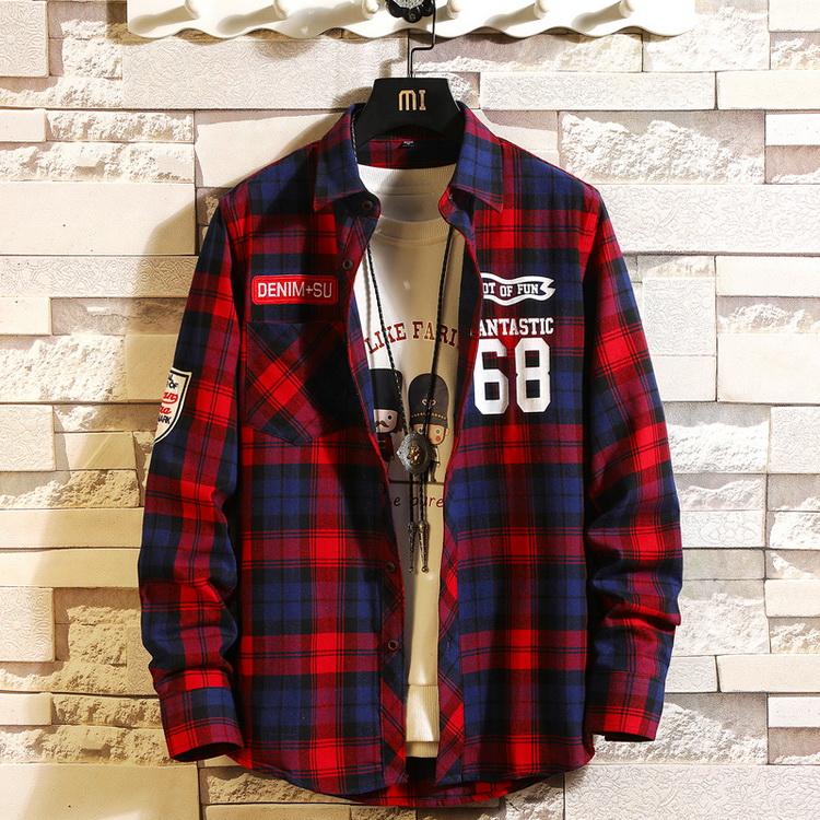 チェックシャツ アメカジ ワッペン シャツ トップス カジュアルシャツ