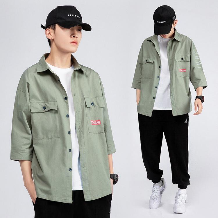 七分袖シャツ メンズ ワークシャツ カジュアルシャツ トップス