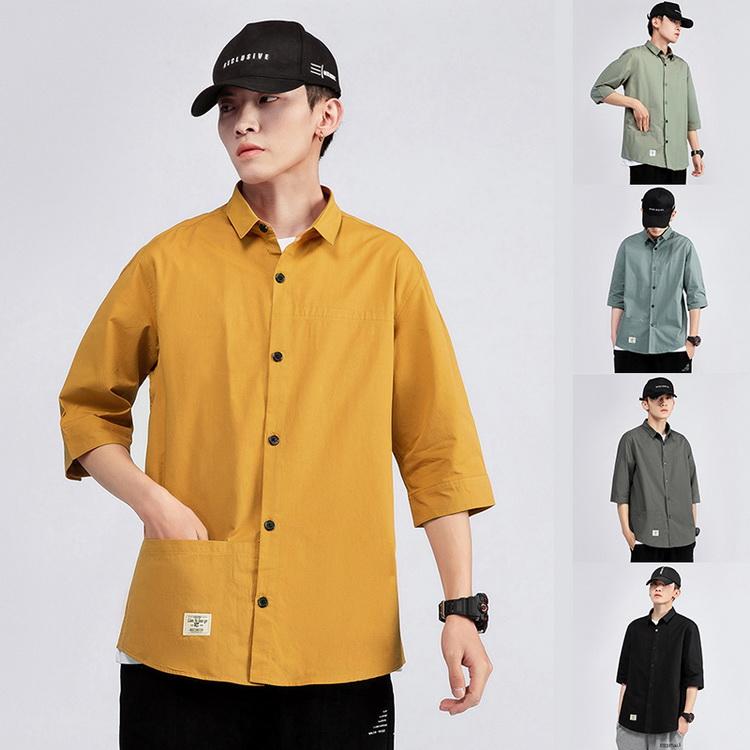 メンズ シャツ 七分袖 カジュアルシャツ ワークシャツ トップス 100%綿
