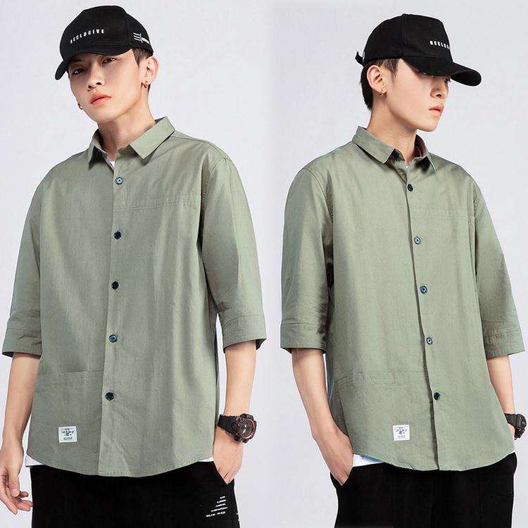 メンズ シャツ 七分袖 カジュアルシャツ ワークシャツ トップス 100%綿