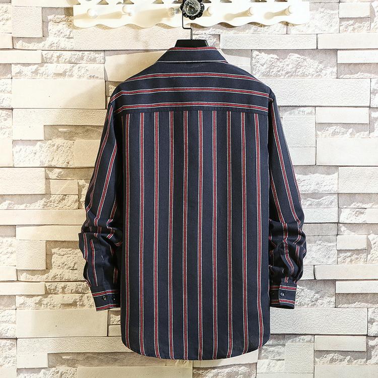 DROP DEAD 赤黒ストライプ 長袖 ストライプメンズシャツアメリカン長袖