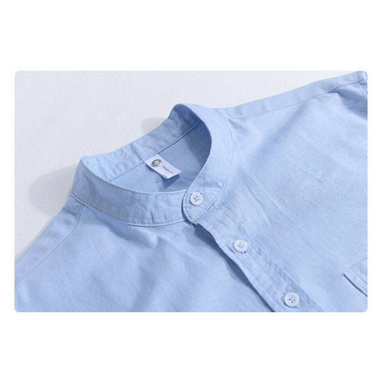 リネンシャツ メンズ シャツ 綿麻シャツ リネンコットン バンドカラー カジュアルシャツ トップス 夏物 夏服 父の日の画像
