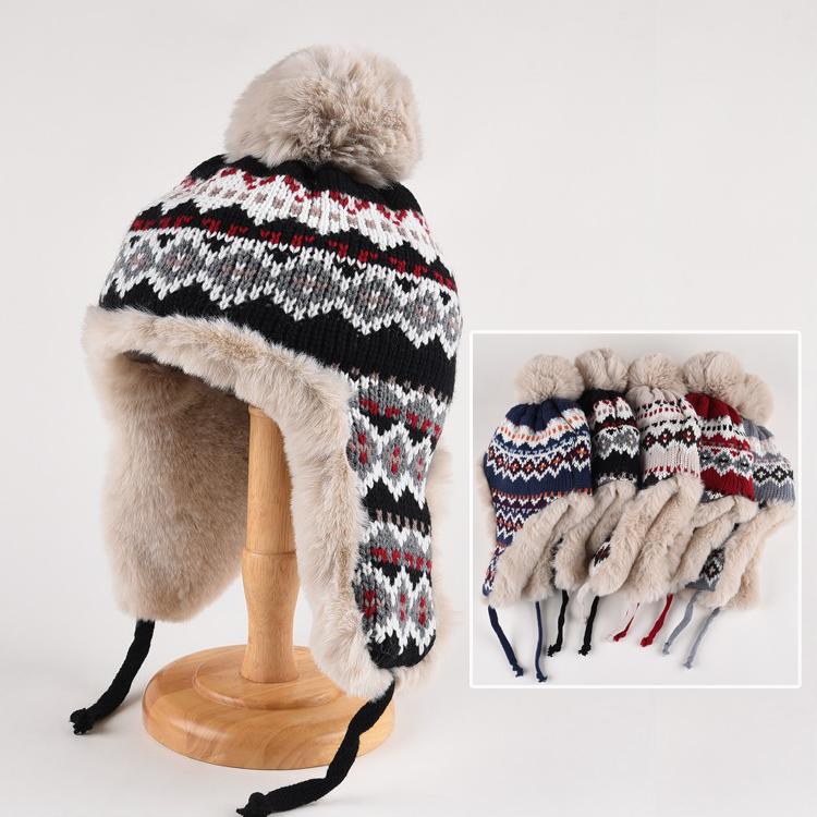ビーニー ファー ニット帽 耳あて付き ノルディック 帽子 防風 防寒