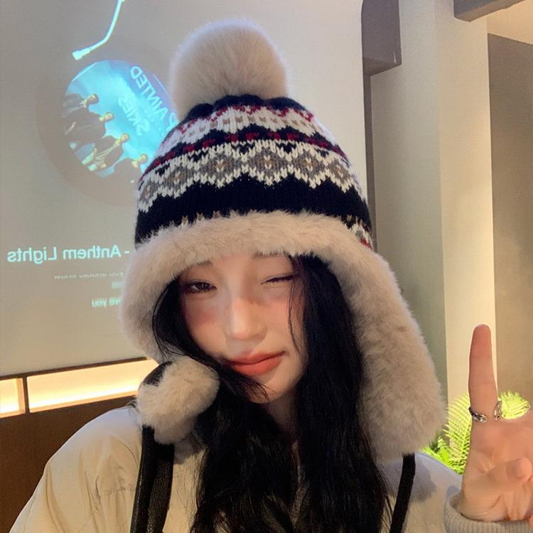 ビーニー ファー ニット帽 耳あて付き ノルディック 帽子 防風 防寒