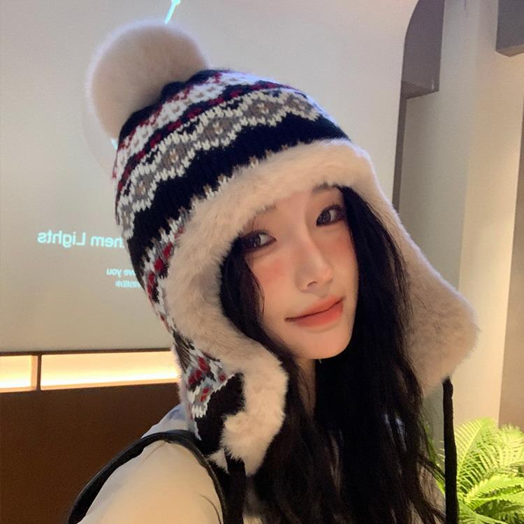 ビーニー ファー ニット帽 耳あて付き ノルディック 帽子 防風 防寒