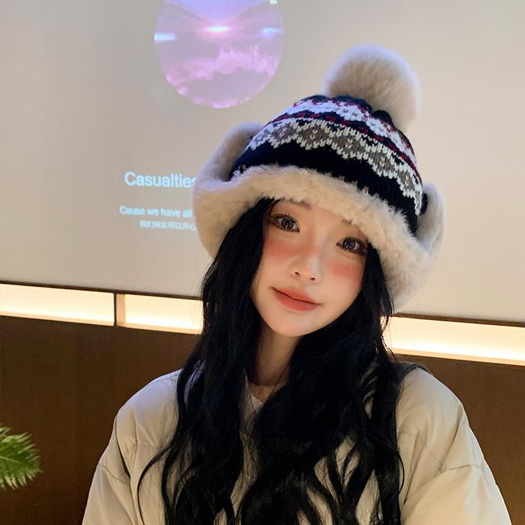 ビーニー ファー ニット帽 耳あて付き ノルディック 帽子 防風 防寒