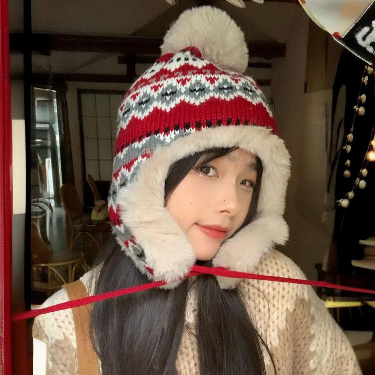 ビーニー ファー ニット帽 耳あて付き ノルディック 帽子 防風 防寒