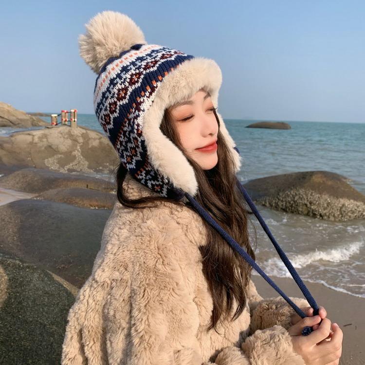ビーニー ファー ニット帽 耳あて付き ノルディック 帽子 防風 防寒