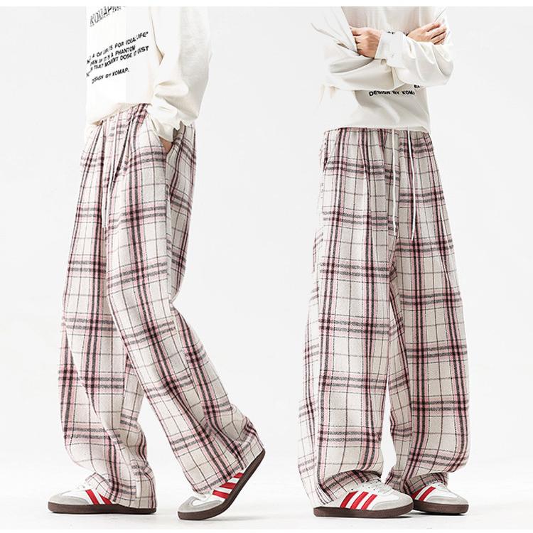 ワイドパンツ メンズ チェック柄 バギーパンツ ルーズパンツ 紐パン