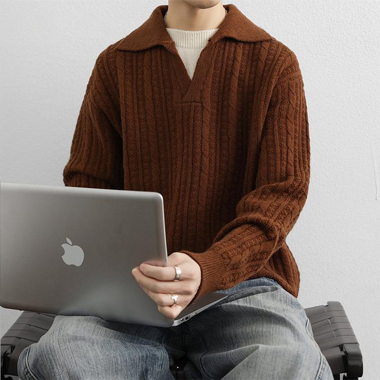 セーター きれいめ ニットセーター vネックx襟付き ニット トップス
