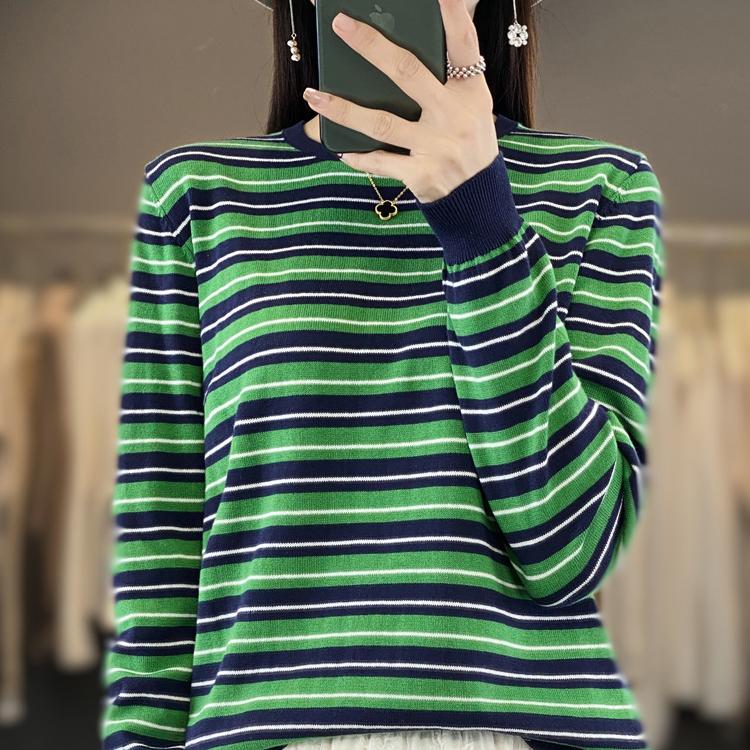tシャツ レディース 100%綿 ニット ボーダー ロンt トップス クルー