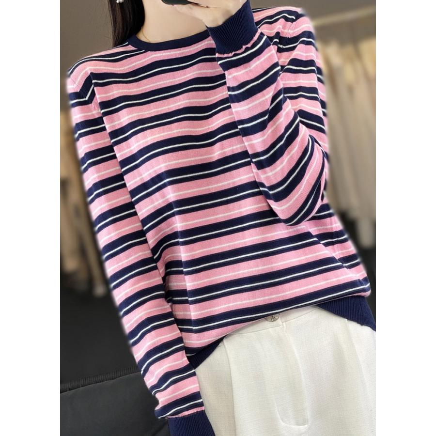 コットンニット ボーダーロンT セット tシャツ レディース 100%綿 ニット ボーダー ロンt トップス クルー