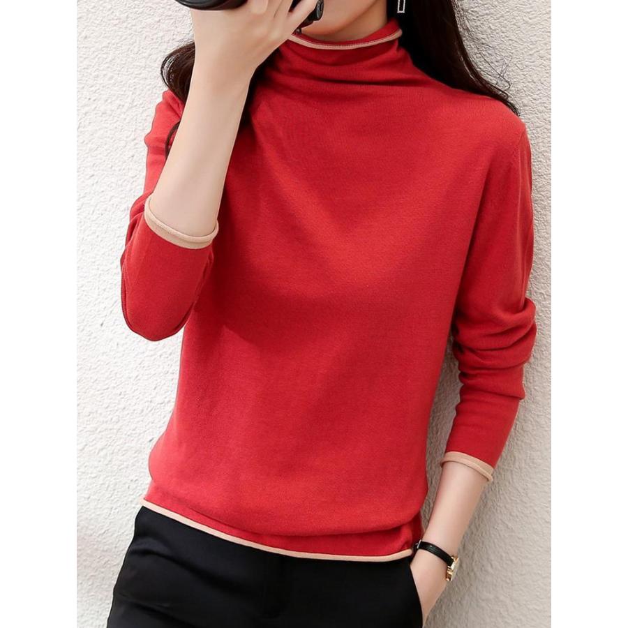 tシャツ 100%綿 ニット ロンt トップス ハイネック 長袖 春 秋