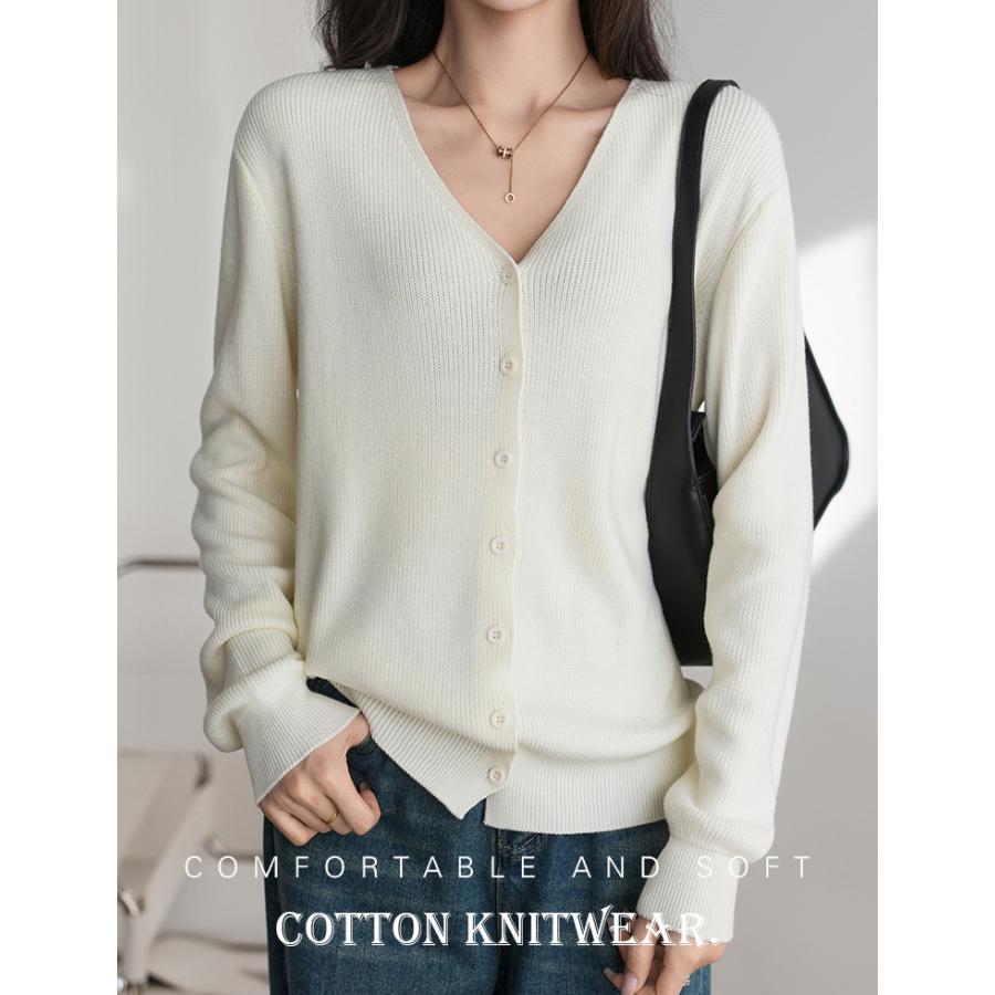 カーディガン 100%綿 トップス ニットカーディガン コットン ニット