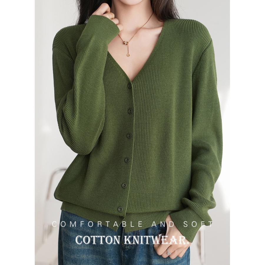 カーディガン 100%綿 トップス ニットカーディガン コットン ニット