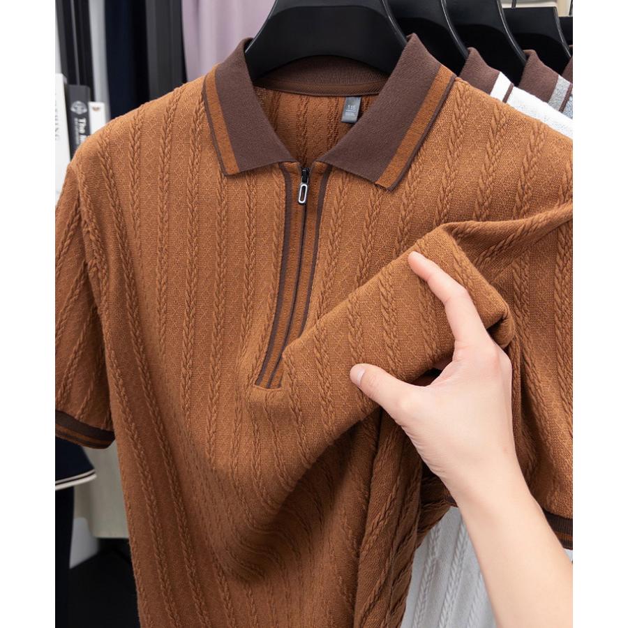 ニットソー メンズ 襟付き tシャツ ニット カットソー ハーフジップ