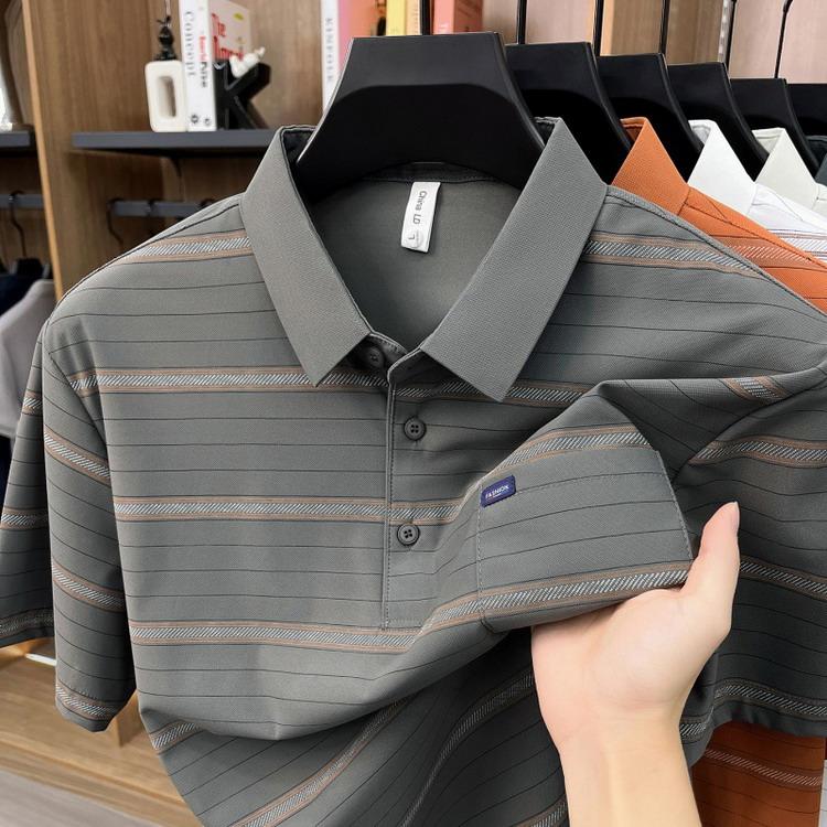 ルイヴィトン ボーダー　ポロシャツ　メンズ半袖　Tシャツ トップス　S グレー ポロシャツ ボーダー 半袖ポロシャツ トップス polo 40代 50代 60代