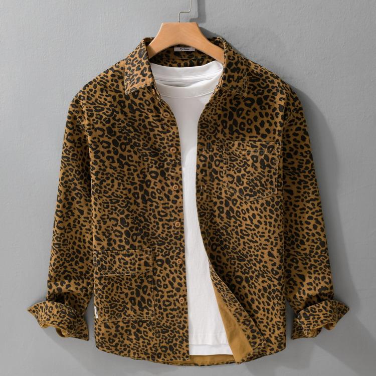 シャツ レオパード柄 100％綿 秋服 秋物 カジュアルシャツ きれいめ コットンシャツ トップス 長袖 メンズ | 
