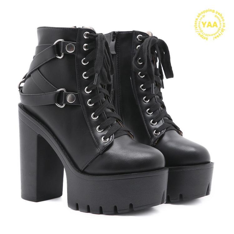 ブーツ 厚底ブーツ ミリタリーブーツ ワークブーツ アンクル丈 レース