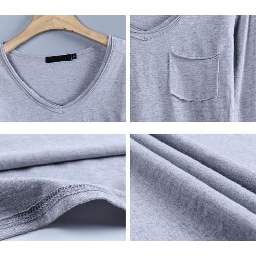 カットソー Vネック 胸ポケット 長袖 Tシャツ レディース