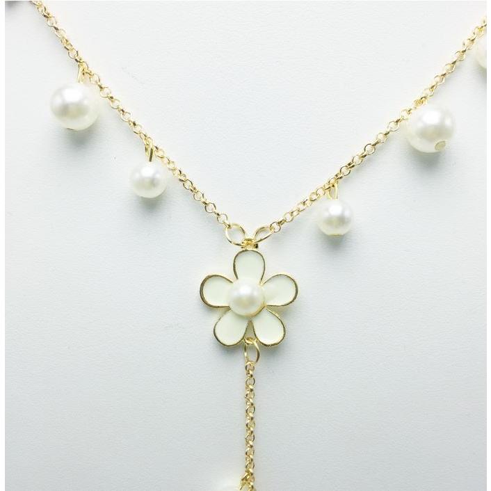 ネックレス フェイク パール 花 フラワーモチーフ アクセアリー ロング 