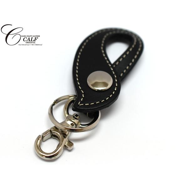 レザーキーホルダー 黒 シンプルデザイン CALF 本革 キーホルダー ブラック 黒 レザー キーリング 牛革 ステッチ