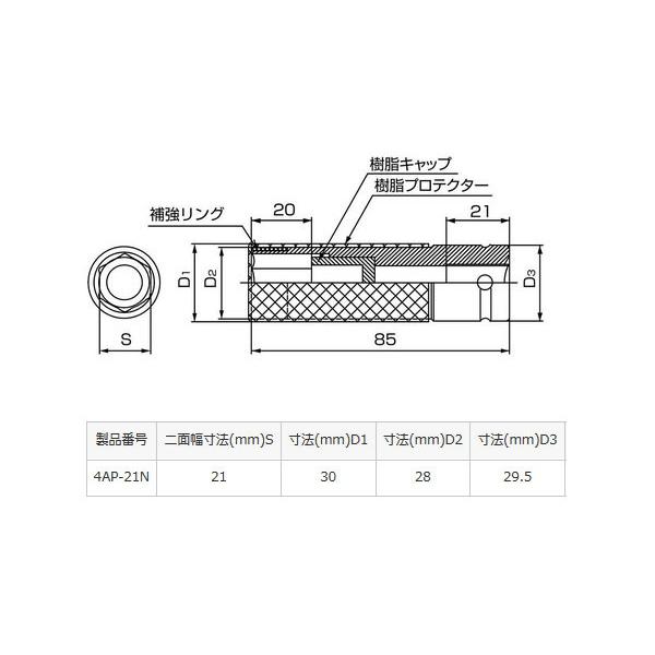 TONE トネ プロテクター付インパクト用薄形ホイルナットソケット 4AP-21N｜yabumoto｜02