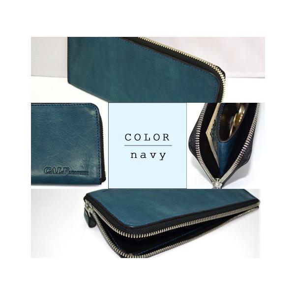 CALF カーフ 本革 バッカス L字ファスナー ウォレット ネイビー navy