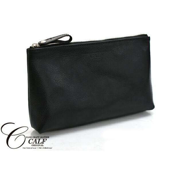 CALF カーフ 本革 レザーポーチ LLサイズ ブラック black 日本製 大きめ 旅行 トラベル 鞄 整理 Leather 黒 送料無料