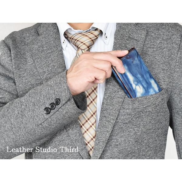 日本一の職人が手掛ける 本革 牛革 天然藍 名刺 カード 入れ 空 メンズ