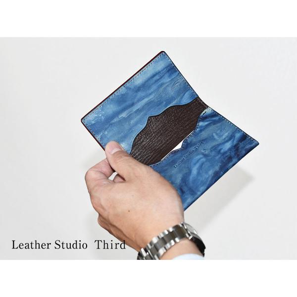 日本一の職人が手掛ける 本革 牛革 天然藍 名刺 カード 入れ 空 メンズ